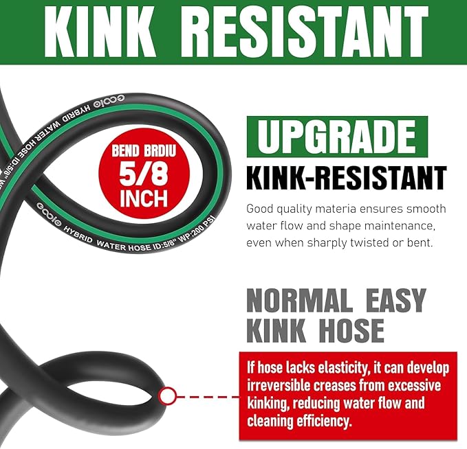 Short Garden Hose 6 Feet, NON-EXPANDABLE Flexible Water Hose, Kink Resistant Lightweight Hybrid Hose, Leakproof Hose Male to Female Fittings