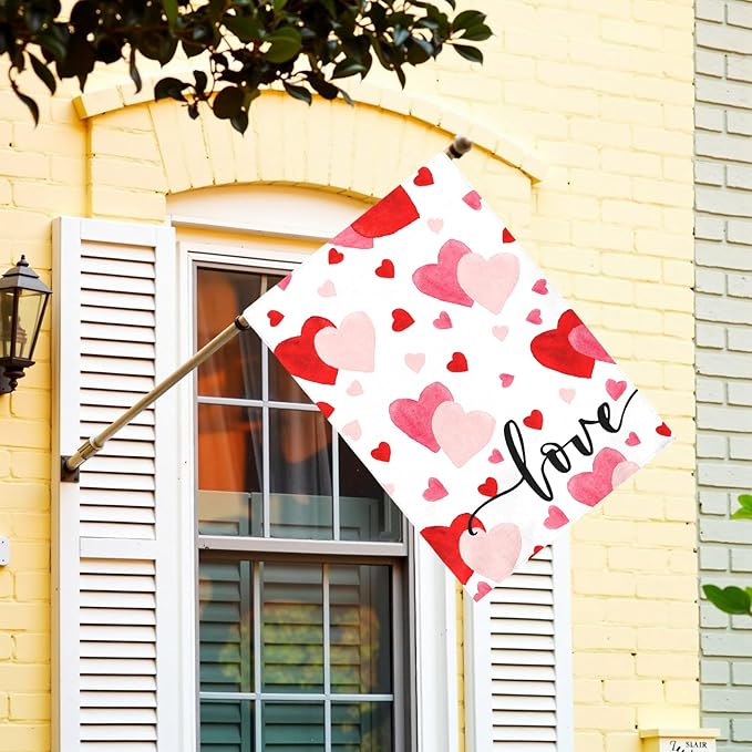 Love Heart Garden Flag Valentine House Banner Red And Pink Hearts Large Garden Flags Polyester Double Sided Anniversary Wedding Sweety Yard Sign for Spring Home Outdoor Decor 28 x 40 Inch
