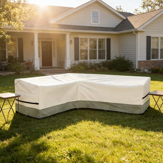 okcool Outdoor Sectional Cover,L-Shaped Patio Furniture Covers for 6-Seater Outdoor Sectional Furniture Couch 85"(110''L) x 32''D x 31''H,White&Grayish Green