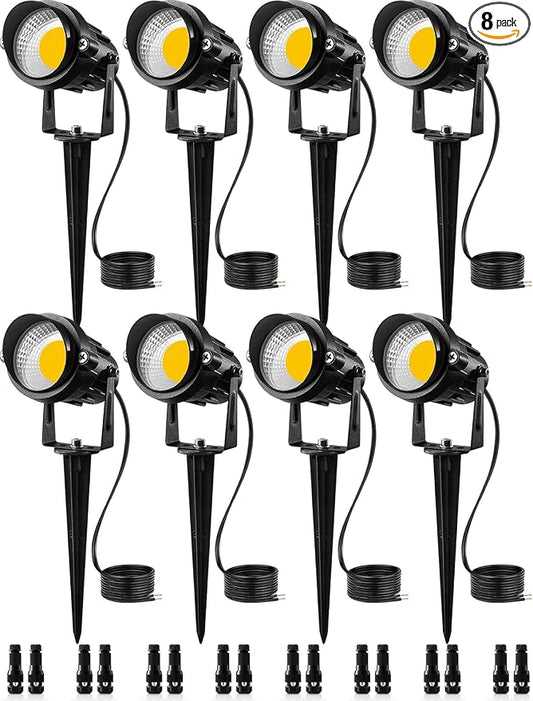 SUNVIE 12W Low Voltage Landscape Lights LED Landscape Lighting with Connectors 12V Warm White (900LM) Waterproof Garden Low Voltage Lights Wall Tree Flag Outdoor Spotlights with Spike Stand, 8 Pack