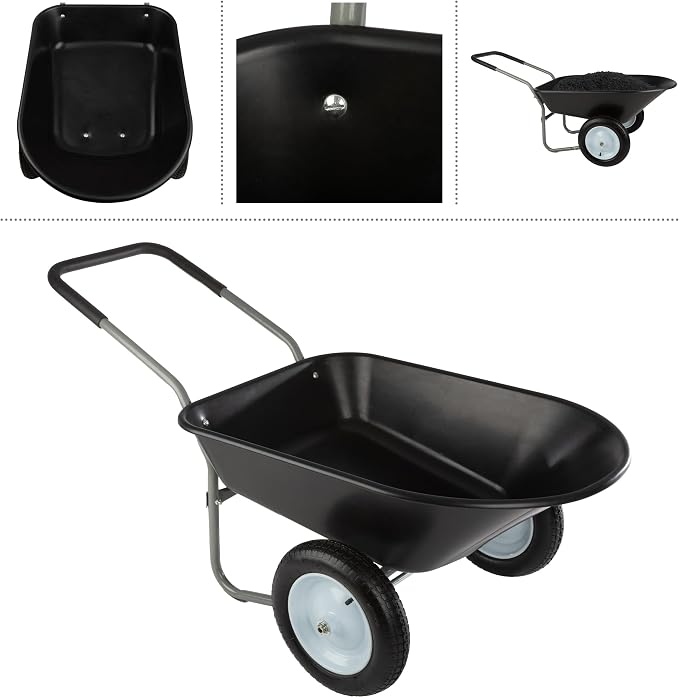 Wheelbarrow - 2-Wheel Garden Cart with 300lb Weight Capacity and Padded Handle - Wheelbarrows for Landscaping and Lawn Care by Pure Garden (Black)