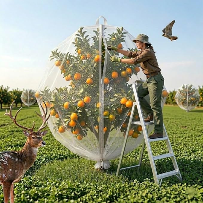 1Pack 16.4×20Ft Extra Large Fruit Tree Netting with Drawstring & Zipper - Reusable Plant Protection Bag, Heavy Duty PE Mesh Cover for Blueberry Bushes - Blocks Birds/Deer/Squirrels