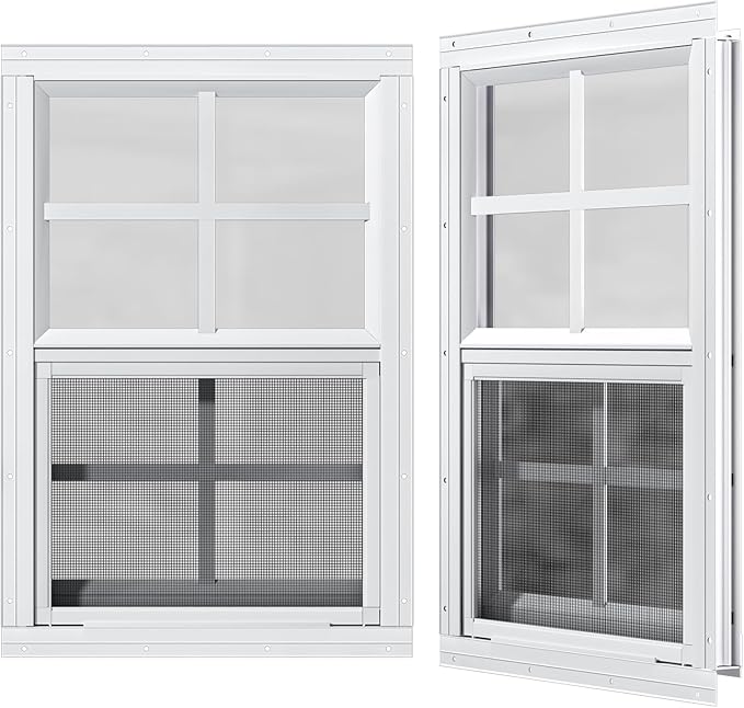 WRISIN 2 Pack Shed Windows 24" x 36" H Flush Mount, White Household Windows for Playhouses, Barns, Chicken Coop