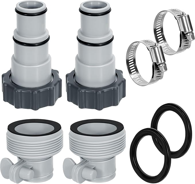 Pool Hose Adapter Type A & B for 1.25 and 1.5 Inch Hoses, Pool Hose Conversion Kit with 2 Clamps and 2 Washers, Compatible with Select Intex Threaded Filter Pumps for Above Ground Pools