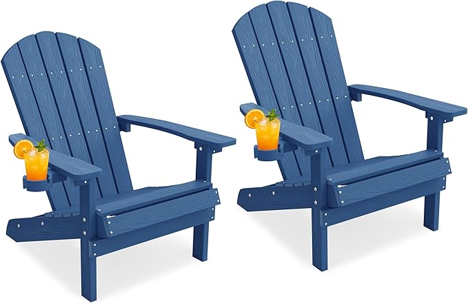 YEFU Adirondack Chairs Set of 2 Plastic Weather Resistant, Outdoor Chairs 5 Steps Easy Installation, Like Real Wood, Widely Used in Outdoor, Patio, Lawn, Fire Pit, Deck, Outside, Chairs (Navy Blue)