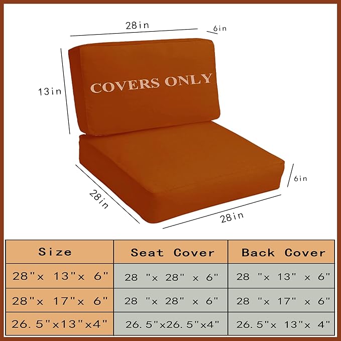 Sqodok Patio Cushion Covers Replacement, Deep Seat Patio Cushions Cover Set of 4, Waterproof Seat and Back Cushions Cover for Outdoor Furniture Chair, Sofa, Couch(Spice,28"x28"x6"+28"x13"x6")