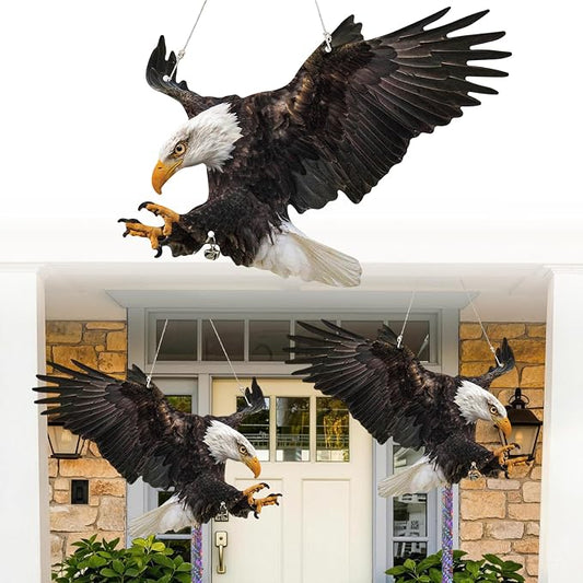 4 Pcs Eagle to Keep Pigeon Woodpecker Animals Away, Flat Paper Hanging Fake Eagle with Reflective Tape for Scare Animals Away, Weatherproof Outdoor Decor for Patio Backyard Porch Balcony Windows