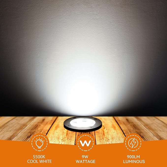 9W LED Low Voltage Landscape Lights, AC/DC 12-24V Outdoor Well Lights IP68 Waterproof 5500K Cool White In-Ground Lights for Yard Pathway Driveway Deck(6 Pack)