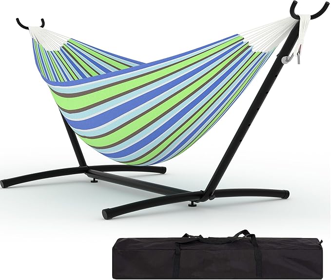 Garvee 2 Person Hammocks with Stand for Outside, Double Hammocks Portable Space Saving Heavy-Duty Steel Stand for Indoor Outdoor Patio with Carrying Bag, 450 lbs Capacity