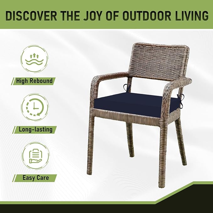 Basic Beyond Outdoor Chair Cushions Set of 2, Square Corner Outdoor Cushions for Patio Furniture, Water Resistant Patio Chair Cushions with 2 Ties, 18.5x16x3, Navy