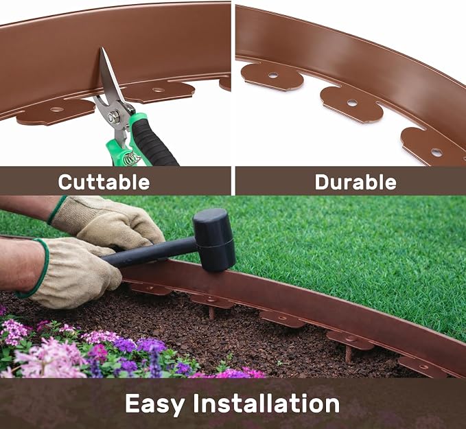AGTEK Garden Edging 98FT Landscape Edging Kit 3 Inch Height Plastic Garden Border No Dig Lawn Border for Yard Flower Bed with 60 Stakes