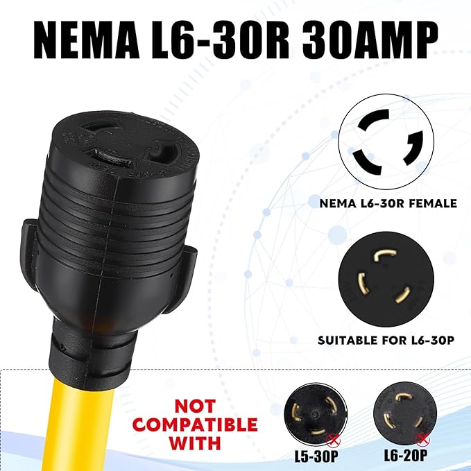 Tellegloww NEMA L14-30P to L6-30R Generator to Welder Adapter 15FT, 30 Amp 4 Prong Male to 3 Prong Female Adapter Generator Welder EV Charger Power Cord, 10 AWG STW, ETL Listed