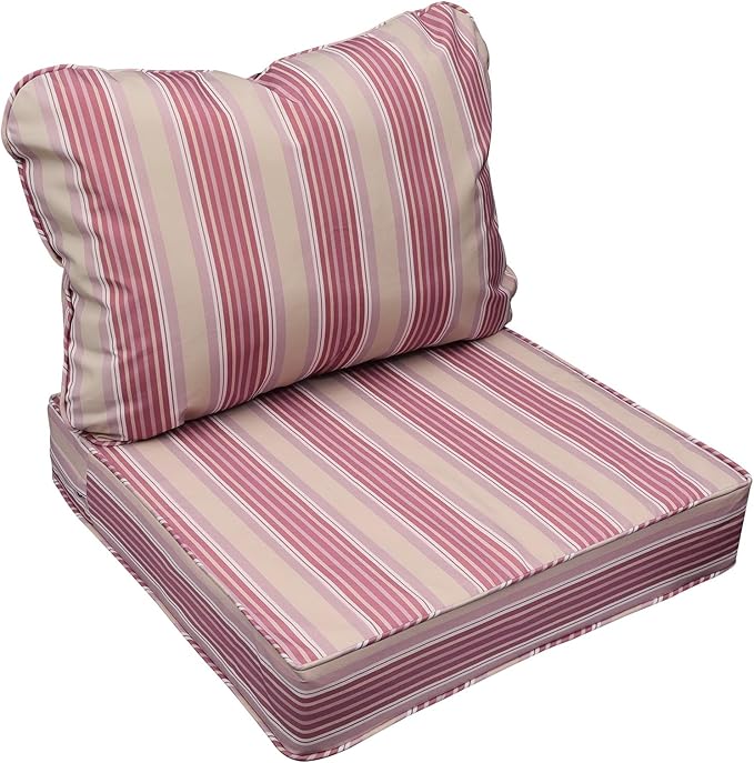 AAAAAcessories Outdoor Seat Cushions for Chairs, Fade-Resistant, Waterproof Patio Furniture Replacement Cushions, 23.5" x 25.5" x 5" + 23.5" x 19", Dusty Rose Garden Stripe