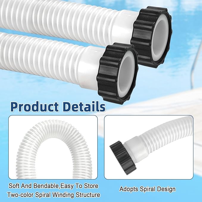 2 Pack 1 1/2 Pool Hose for Above Ground Pool 6ft Pump Replacement Hoses 1.5" EVA Heavy Duty Swimming Pool Hose for Above Ground, Filter Pumps, Saltwater Systems and Sand Filters (White)