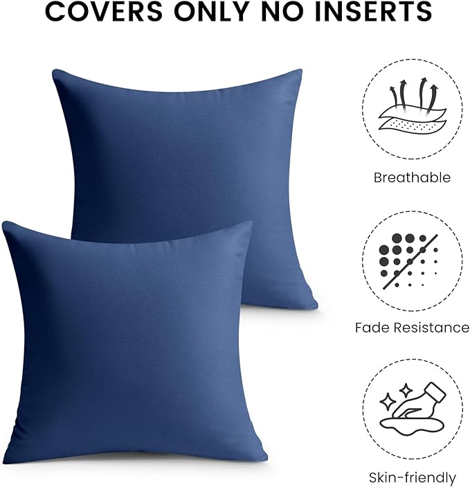 Outdoor Pillow Covers Set of 2, Decorative Farmhouse Waterproof Pillow Covers, Solid Linen Pillowcase Cushion Covers for Patio Garden Balcony Couch Sofa 18x18 inch, Navy