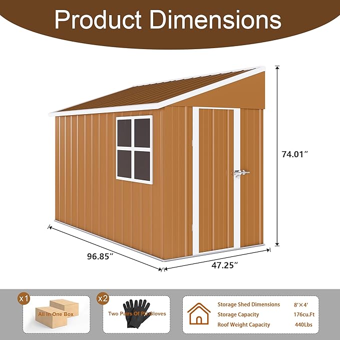 KEIKI 8x4 FT Heavy-Duty Metal Storage Shed, Outdoor Storage Shed with 2 Doors, Windows & Ventilation, Utility and Tool Shed with Slooping Roof for Garden, Backyard, Patio, Lawn