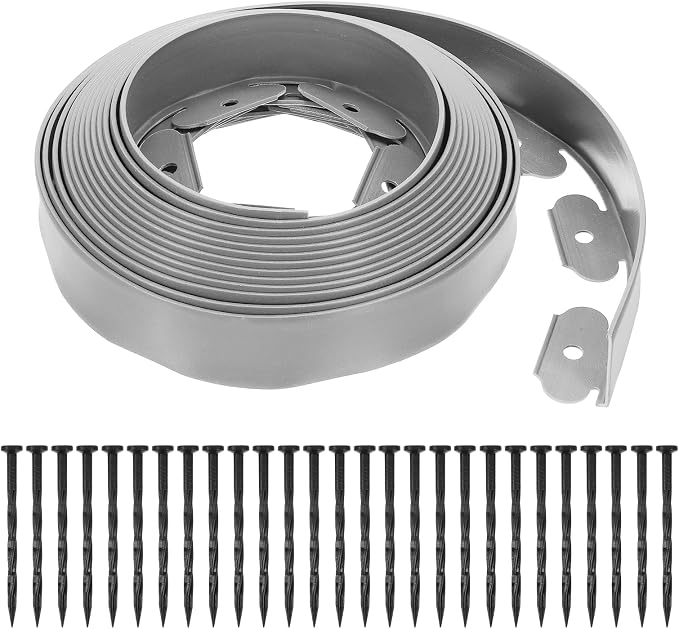 uxcell Landscape Edging, 1Pcs 30FT x 2" - Garden Edging Kit with 27 Stakes, Landscape Edging Border for Garden Lawn Flower Bed Yard Grass (Grey)