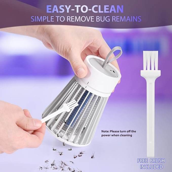 Rechargeable Mosquito Zapper for Home & Camping - UV Purple Light Electric Insect Trap, USB Charging, Safety Grid, Indoor/Outdoor Bug Killer (Gray)