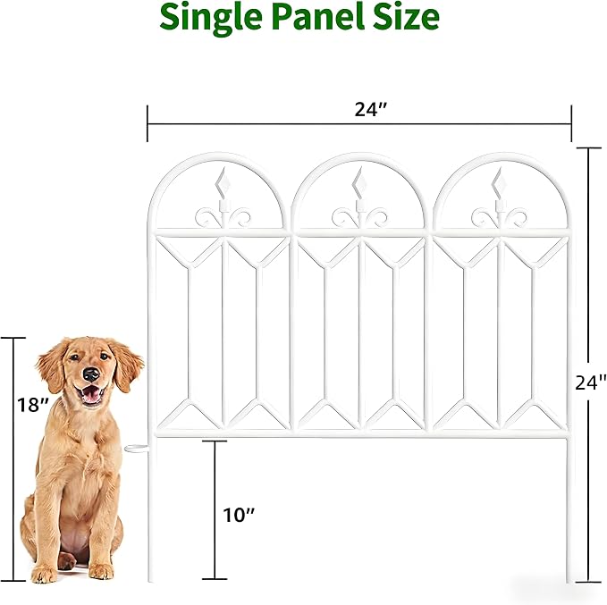 AMAGABELI 5 Panels 24in(H)×10ft(L) Decorative Garden Fences and Borders for Dogs No Dig Rustproof Metal Fence Panels Garden Edging Border Animal Barrier Fencing for Flower Beds Yard Patio Decor White