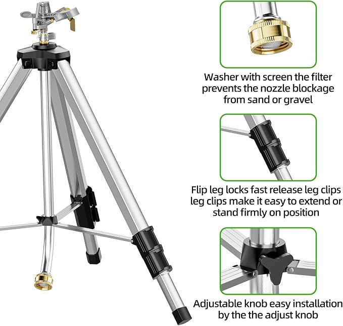 SPECILITE Brass Impact Sprinkler on Tripod Base & 75ft 304 Stainless Steel Garden Hose