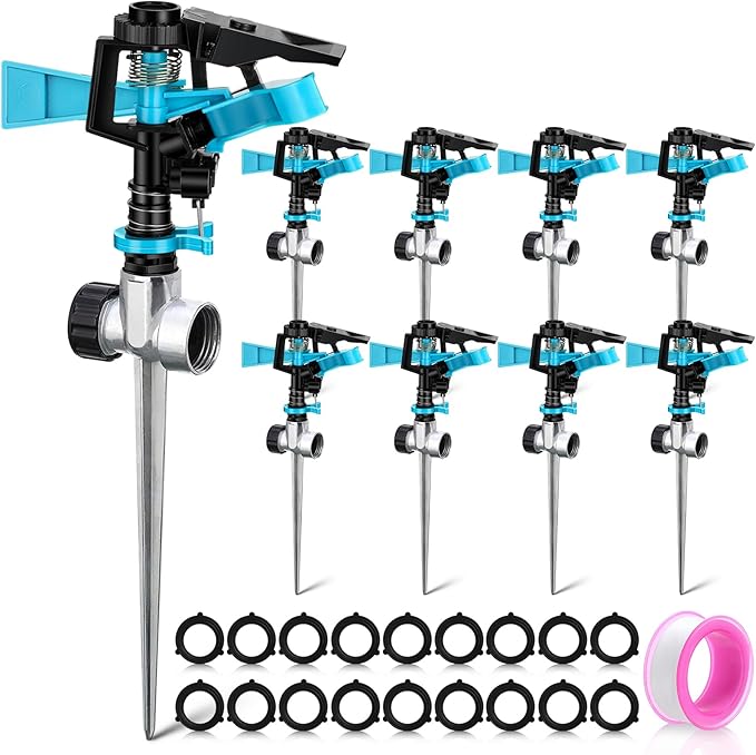 9 Pack Lawn Sprinklers for Yard Bulk Heavy Duty Water Sprinkler Head Adjustable 360 Degree Rotating Water Sprinklers Above Ground for Lawn Garden Flower Grass Irrigation Playtime