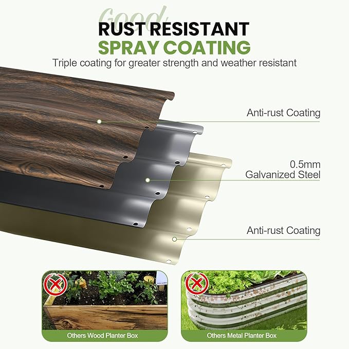 G GOOD GAIN Round Raised Garden Bed - 2Pcs 2x2x1.4ft Galvanized Steel Planter Boxes Outdoor with Rubber Edge Trim | Metal Raised Beds for Gardening Vegetables Flowers Fruits Herbs (Wood Grain)