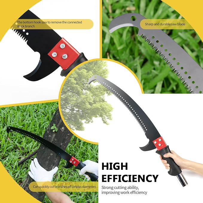 Manual Pole Saw, 30 ft Extendable Tree Pruner, Sharp Steel Blade and Scissors High Branches Trimming, Pole Saws for Tree Trimming, Tree Trimmers Long Handle Pruner