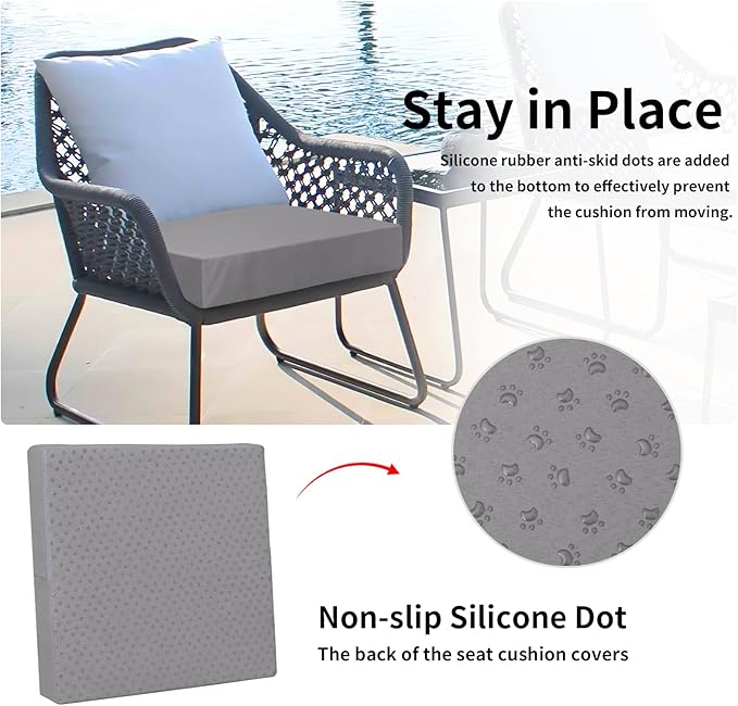 Easy-Going Waterproof Patio Cushion Covers 22x22x4 inch 4 Pack Replacement Non-Slip Outdoor Seat Cushion Slipcover with Zipper. Gray