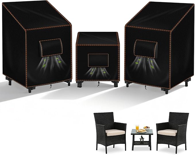 SUNICO 3 PCS Patio Furniture Covers, Outdoor Set Covers 420D Waterproof, Fit Patio Furniture Outdoor Bistro Set for 2 Chairs and Side Table, Black