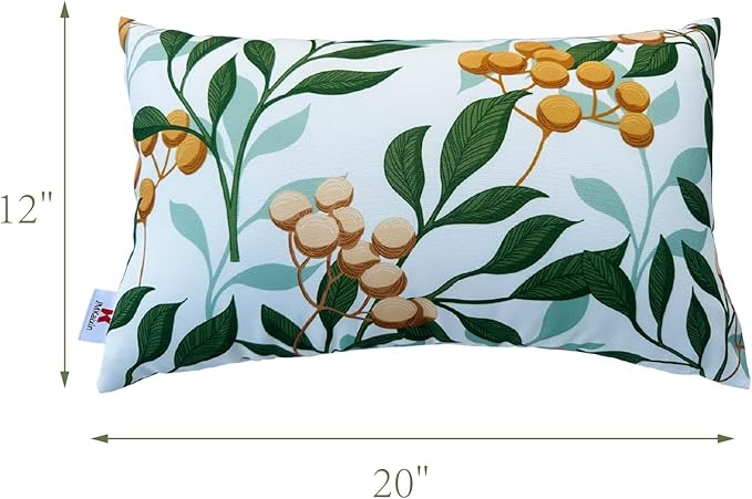 Pack of 2 Patio Lumbar Pillows, 12"x20" Fade Resistant Outdoor Waterproof Lumbar Pillow with Inners, Decorative Garden Lumbar Cushions for Home Patio Terrace Sofa Use