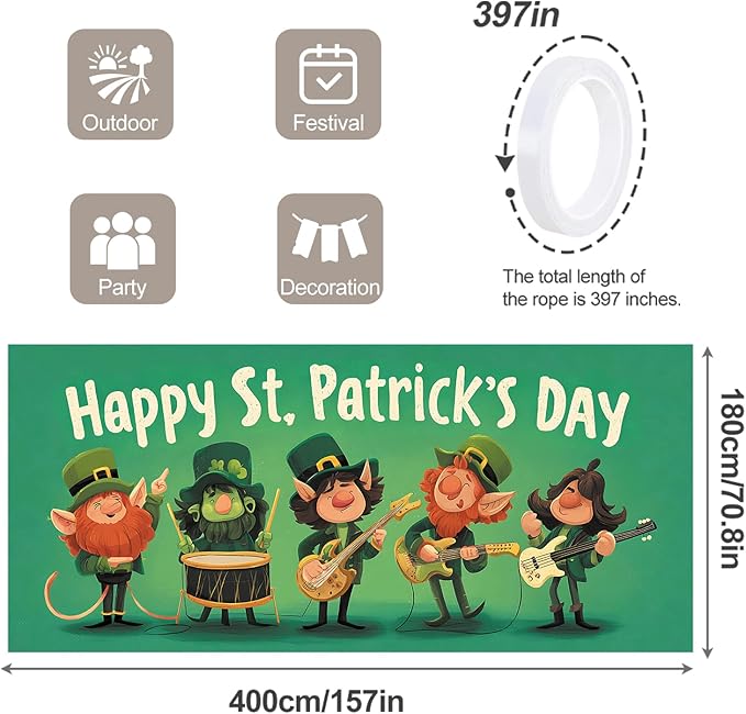 7 * 16FT Summer Garage Door Cover Decorations Sunset Palm Trees Garage Door Banner for Outdoor Indoor Summer Party Photography Backdrop (Happy St. Patrick's Day, 6 * 13 ft)