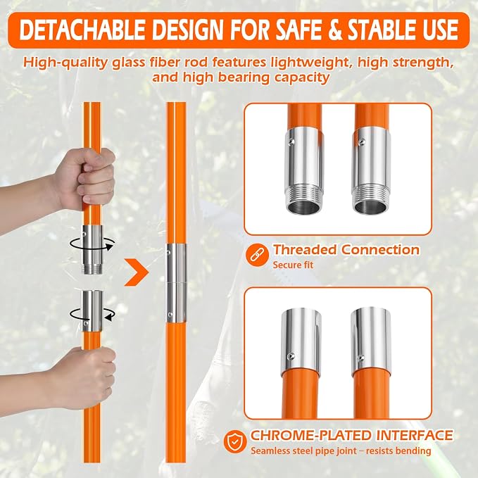 Grefinity Manual Pole Saw, 27 Ft Tree Trimmer, Extendable Pole Saws for Tree Trimming, Sharp Steel Blade, for Backyard and Garden Pruning Palms and Shrubs, Orange
