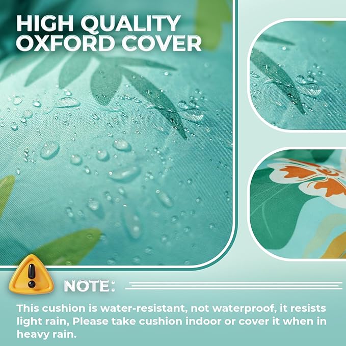 Outdoor Chaise Lounge Chair Cushion Set of 4, Waterproof 74.4 x 22 x 4.7 Inches Memory Foam Thickened Lounge Chair Cushions Replacement for Outdoor Furniture with Ties, Cyan Floral Leaf