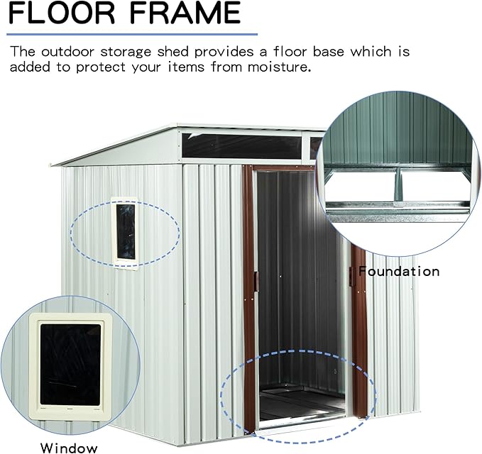 6 x 5 FT Outdoor Metal Storage Shed with Window and Punched Vents,Heavy Duty Storager House w/Sliding Doors & Padlock,Large Waterproof Tool Sheds for Garden,Backyard,Lawn,White