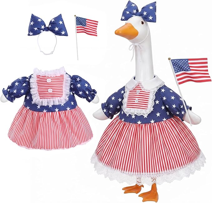 Porch Goose Outfits Clothes for 4th of July Decorations, Patriotic Red White and Blue Porch Goose Dress, 250 Anniversary USA Merchandise Lawn 23 inch Porch Goose Costume Clothing for Patio Yard