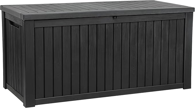 YITAHOME 220 Gallon XL Deck Box Large Outdoor Storage w/Divider for Patio Furniture,Outdoor Cushions, Garden Tools, Sports Equipment and Pool Supplies, Waterproof, Resin, Lockable, Black