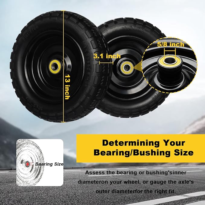 13 Inch Solid Rubber Tires, 4.00-6 Tire Flat Free with 5/8" Bearings, 2.17" Offset Hub for GOR Garden Carts, Garden Wagon Carts, Trolleys, Hand Trucks and Utility Cart(1 Pack)
