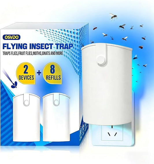 Flying Insect Trap, 2 Devices Fruit Fly Traps for Indoors with 8 Sticky Boards, Gnat Traps for House Indoor Fly Catcher with Blue UV Light, Mosquito Moth Bug Catcher for Home, Kitchen(2026 Upgrade)