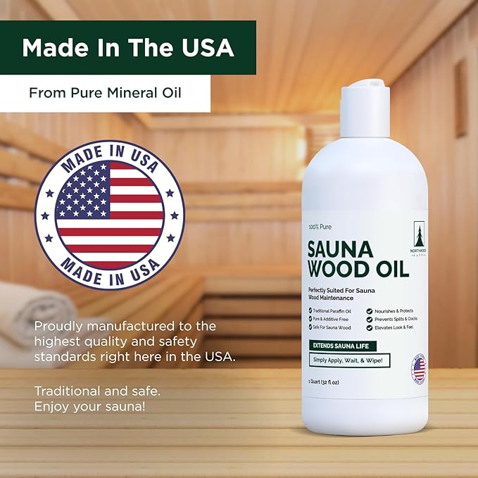 Northwood Sauna - Sauna Wood Oil - 100% Pure Paraffin Oil - Traditional Sauna Sealer - 1 Quart (32 Fl Oz)