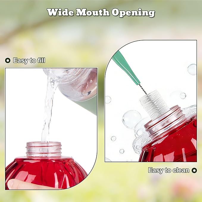 Hummingbird Feeder, Auslar 26 Ounces Glass Hummingbird Feeders for Outdoors Hanging Ant and Bee Proof, Ant Moat & 5 Flower Feeding Ports, Rustproof, Leakproof, Netted Flower Bud Shape Bottle, Red