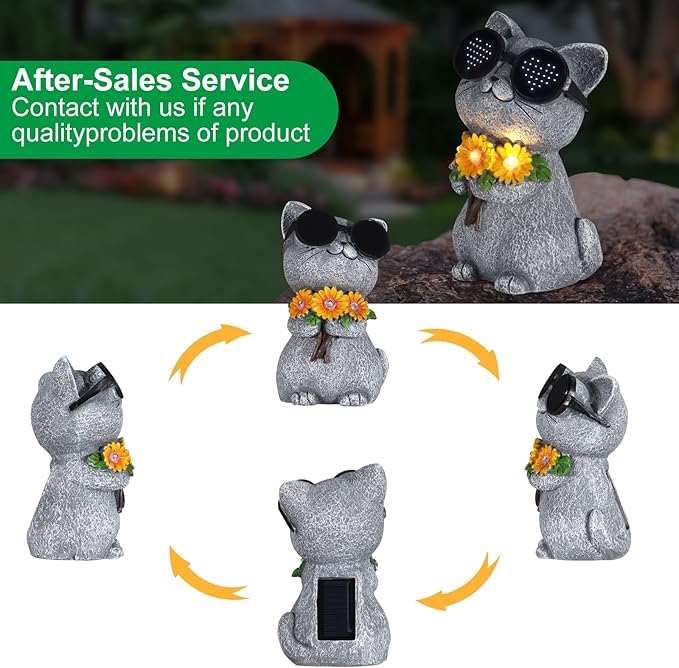 Solar Garden Statues Cat with Daisy and LED Lights Birthday Gifts for Women Mom Grandma Solar Outdoor Decor for Patio Backyard Yard Lawn Decoration-Unique Housewarming Gifts
