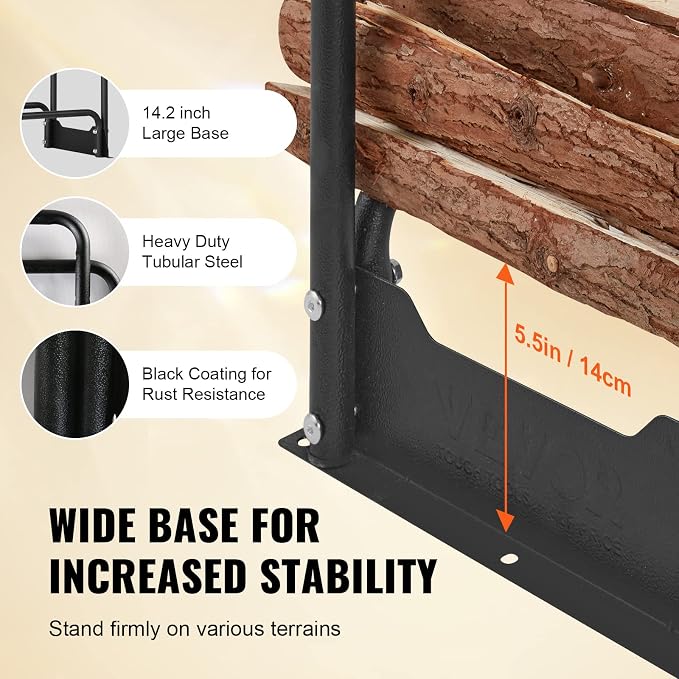 VEVOR 12.7FT Outdoor Firewood Rack with Cover, 152x14.2x46.1in, Heavy Duty Firewood Holder & 600D Oxford Waterproof Cover for Fireplace, Patio, Indoor/Outdoor Log Storage Rack for 3/4 Cord of Firewood