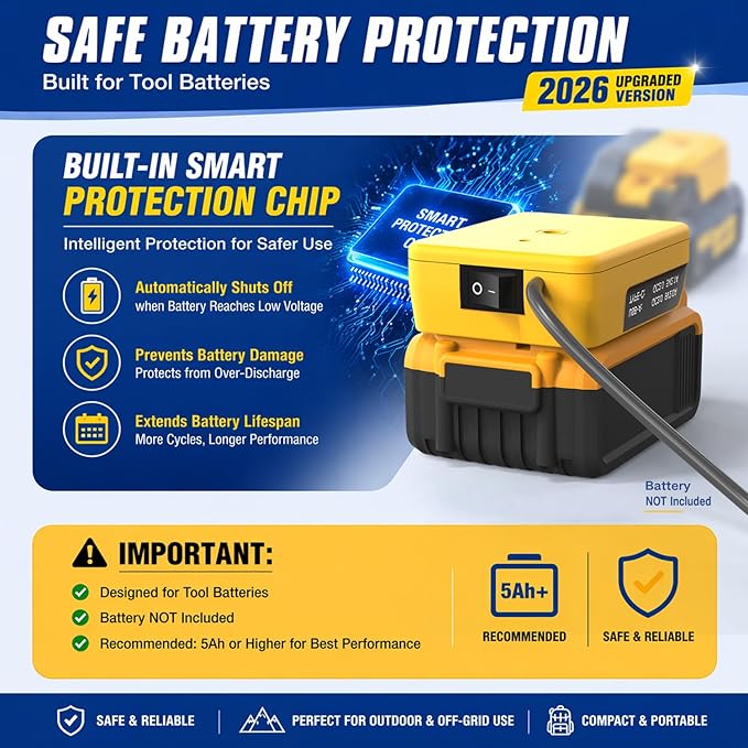 Deckit Starlink Mini Battery Adapter, Compatible with DeWalt 20V MAX Battery, Portable Off-Grid Power Converter w/Switch, Low Voltage Protection & Multi-Port, 5FT DC Cable & Bag