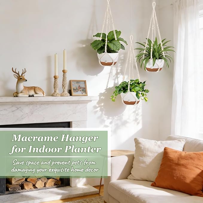 Mkono Set of 3-10 Inch Hanging Planters for Indoor Plants with Self Watering, Outdoor Hanging Plant Pot with Macrame Plant Hangers, 2 Kinds Hanging Basket for Garden Home Ceiling Window Decor