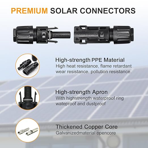 10AWG Solar Panel Cable Connector, IP68 Waterproof, 1500V 70A Tinned Copper Pins, 5 Pairs with 2 Spanners(for 10awg)