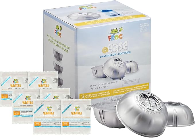 FROG @Ease Replacement SmartChlor Cartridge 3 Pack with 6 Pack of Maintain for use with Hot Tub FROG @Ease Floating System - Hot Tub Sanitizer System Supports Less Chlorine Use
