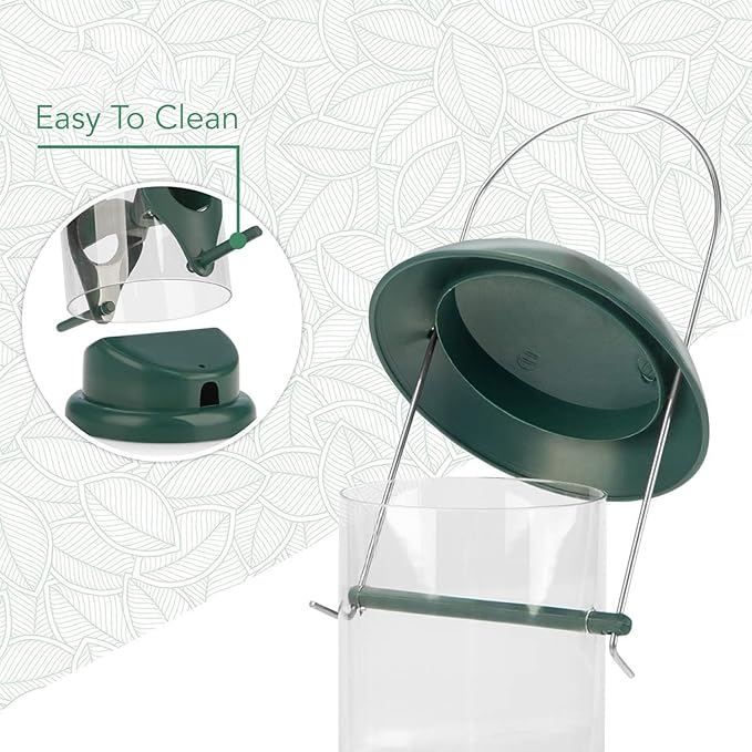 WILDLIFE FRIEND Green Grain Bird Feeder 12 Inches - With 4 Landing Spots for Birds - Hanging Bird Feeding Station - Grains Feeding Column - Wild Bird Feed Silo - Tube Bird Feeders for Outdoors Hanging
