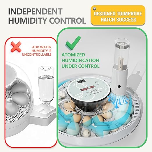 MeeF Egg Incubator for Hatching 28 Eggs, Auto Flip, Independent Atomizing Humidifier, with Duck and Goose Egg Trays (Green)