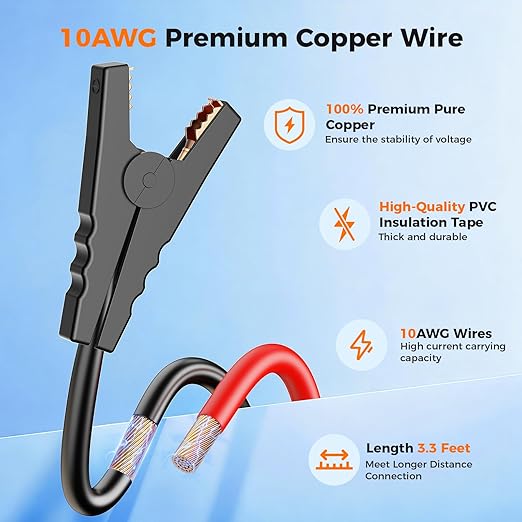 CASMAN 10FT SAE to Battery Alligator Clips Cable,12V SAE 2Pin Quick Disconnect Crocodile Cable with 15A Fuse for Solar Power, BatteryMotorcycleCarRVTruckWater Resistant (10AWG 3.3FT)