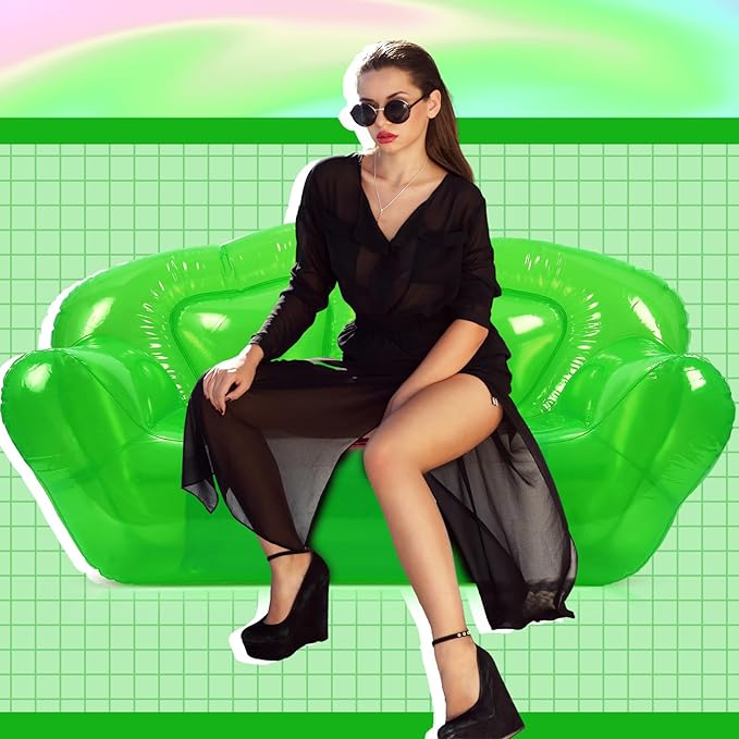 Kigley Inflatable Chair Blow Up Couches Transparent Inflatable Sofa Seat Yard Patio Portable Air Couch Furniture for Outdoor Indoor Camping Beach Room(Double Seat,Green)